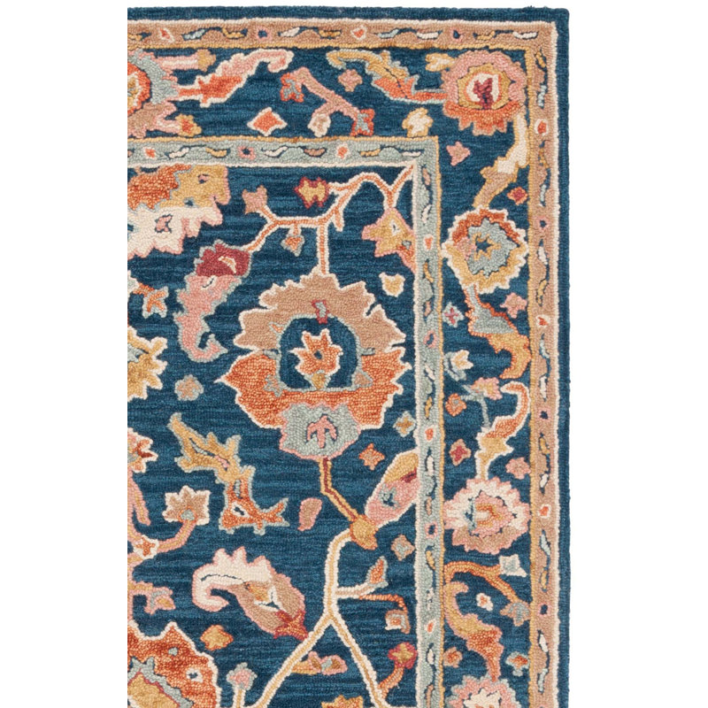 Menga Hand Tufted Wool Cotton Oriental Rug in Red/Navy, Runner 2'3" x 8'