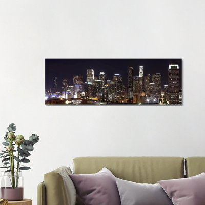 Buildings Lit Up At Night, Los Angeles, California, USA 2011 by Panoramic Images - Wrapped Canvas Panoramic Print