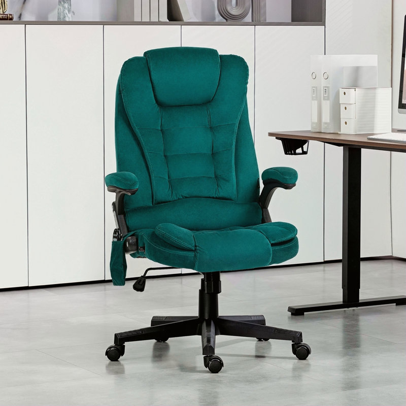 Fauteuil de bureau vibrant à 6 points avec massage chauffant, chaise de bureau de direction à haut dossier avec dossier inclinable, accoudoirs rembourrés et télécommande