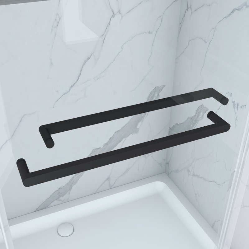 Matte Black Frameless Double Sliding Shower Door with Handles