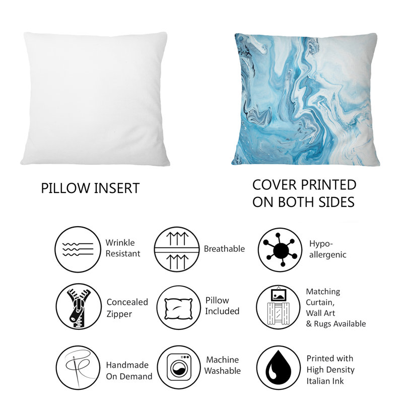 Coussin décoratif blanc et bleu Marble Waves - imprimé moderne 12 po x 20 po