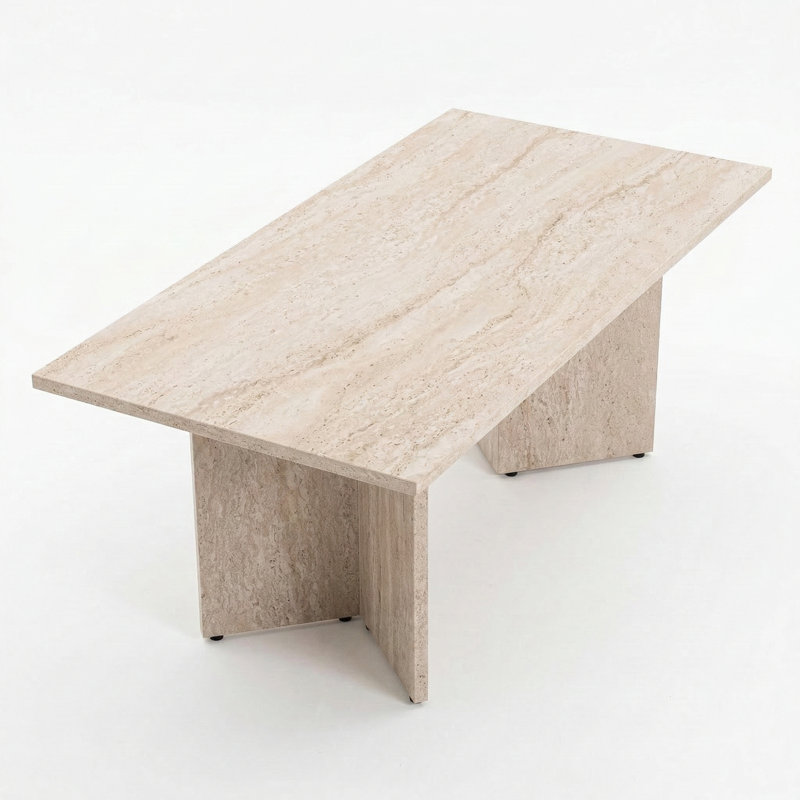 Calderon Rectangular Coffee Table With Slab Pedestals, Travertine