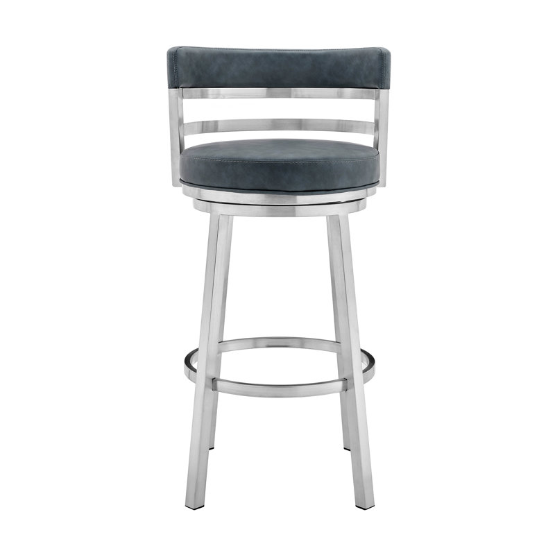 Chaise de bar pivotante à dossier bas de 30 po en similicuir et fer bleu