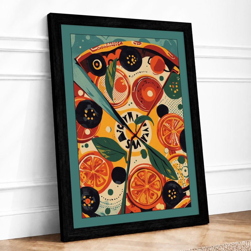 Patterned Pizza Slice Modern - Framed Print, A2 - 59.4 x 42.0 cm, Black