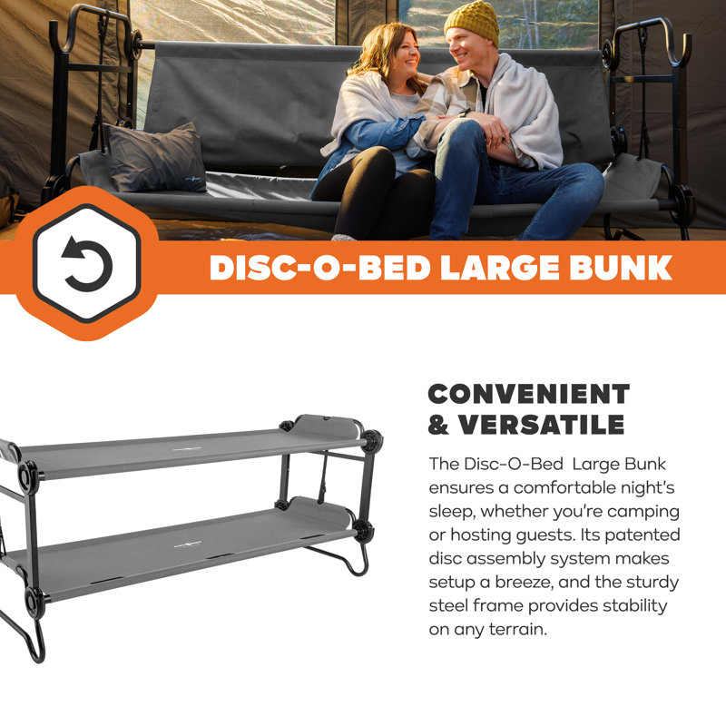Disc-O-Bed Large Outdoor Convertible 2 Person Portable Camping Bunk Cots, Grey, Gray