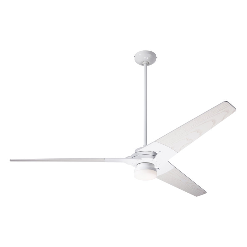 Torsion LED Downrod Ceiling Fan, Gloss White, Handheld Remote, Black