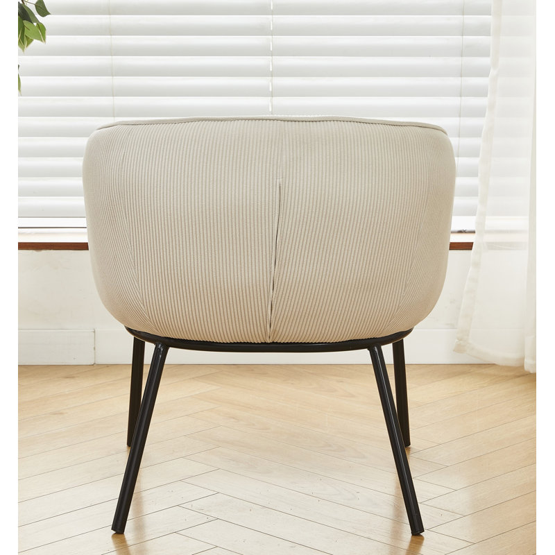 Corduroy upholstery metal leg armchair, White Corduroy