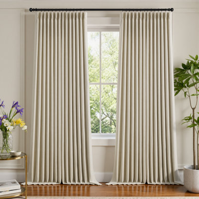 Pinch Pleated Linen Extra Long Curtains for Living Room Bedroom, Cream Memory Trained Light Filtering Semi Sheer Floor to Ceiling Drapes, 2 Panels, 40x96