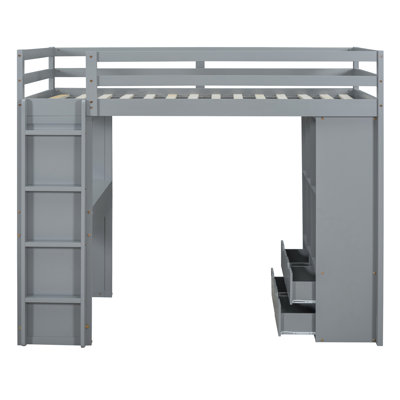 Loft Bed With Large Shelves, Writing Desk And Led Light