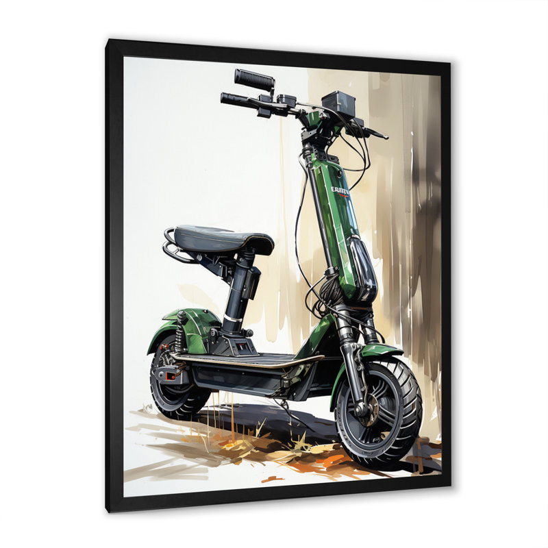 Chieu vert scooter électrique sur toile, Cadre photo noir, H 32 po x l 24 po x P 1 po