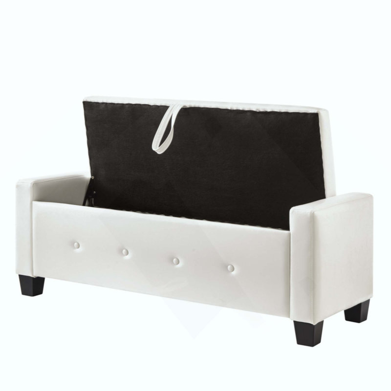 Ottoman Bench With Storage, Bench For Bedroom,Living Room,Hallway, Upholstered Tufted Faux Leather PU Ottoman, Ivory