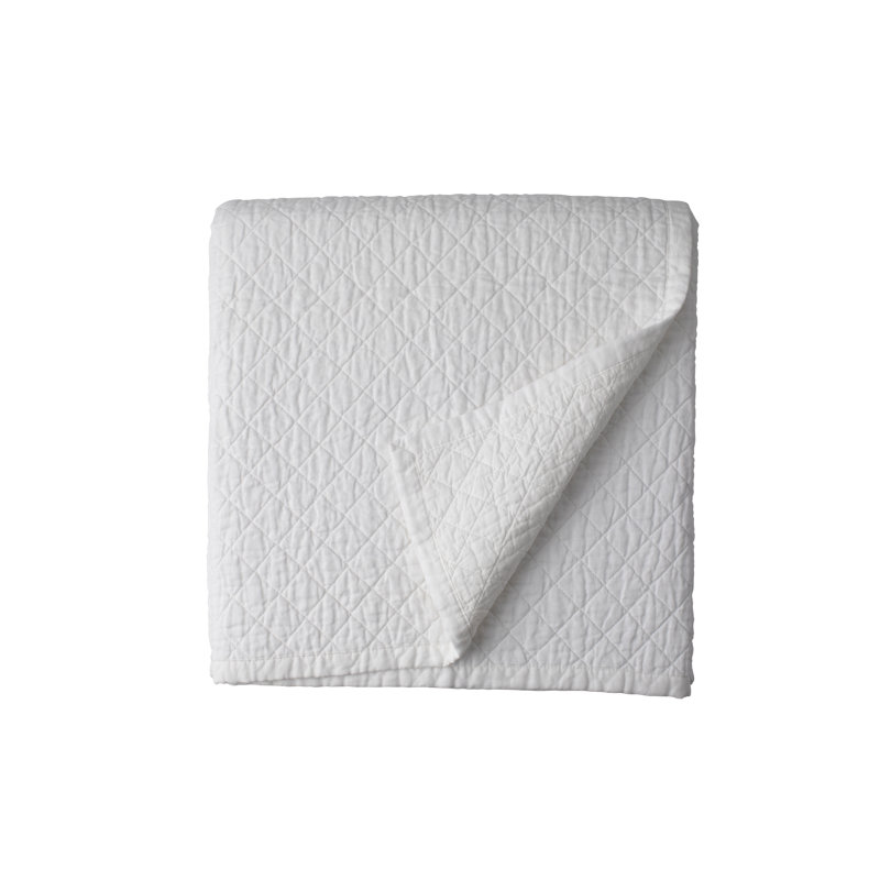 Emily White Linen Queen Diamond Quilted Coverlet