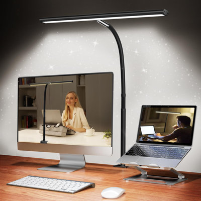 LED Desk Lamp For Office Home, Eye-Caring Desk Light With Stepless Dimming Adjustable Flexible Gooseneck, 10W USB Adapter Desk Lamp With Clamp For Reading, Study, Workbench (Black)
