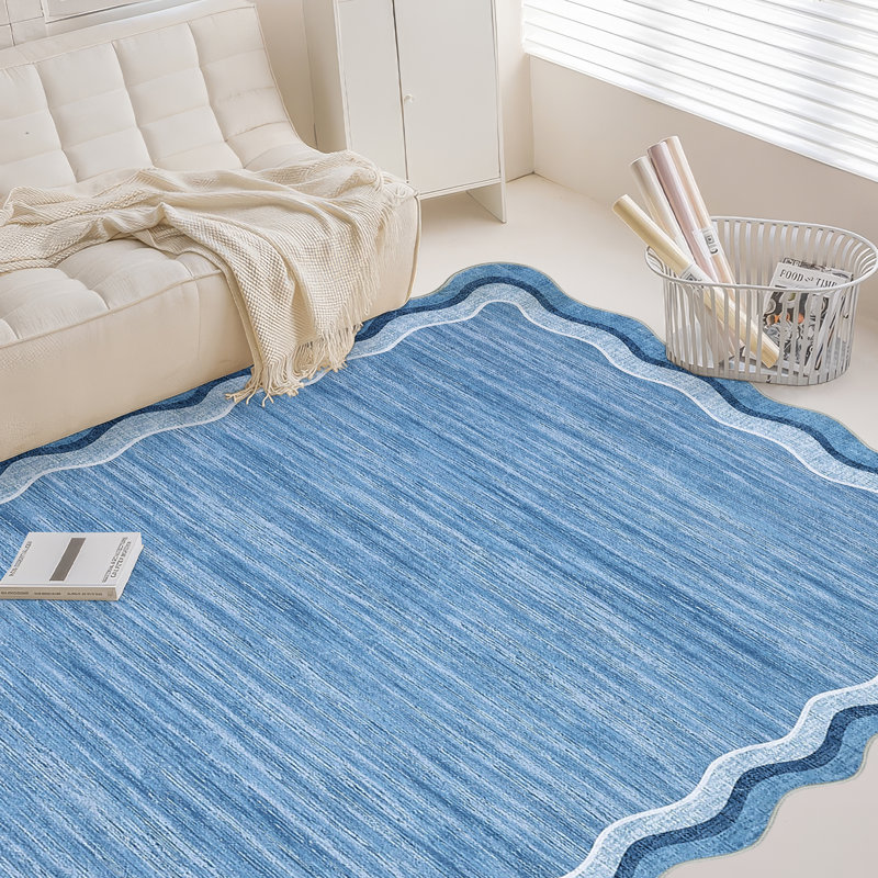 Scalloped Area Rugs Washable Modern Accent Rug, Stain-Resistant Foldable Floor Mat with Non-Slip Backing, Contemporary Low Pile Indoor Carpet for Bedroom, Living Room