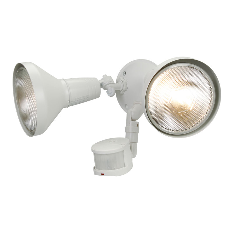 White Motion-Sensing Dual Bulb Outdoor Floodlight