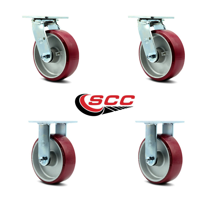 6 Inch Poly on Aluminum Caster Set with Ball Bearings 2 Swivel 2 Rigid SCC/SCC-30CS620-PAB-2-R620-2