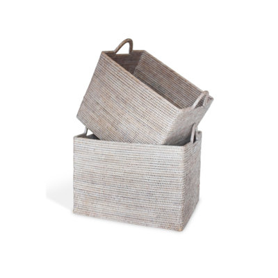 Ensemble rectangulaire de 2 paniers emboîtables avec poignées en boucle