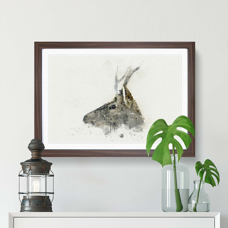 Young Elk in Abstract - Picture Frame Painting Print, Walnut Framed, 48cm H x 65cm W x 2cm D