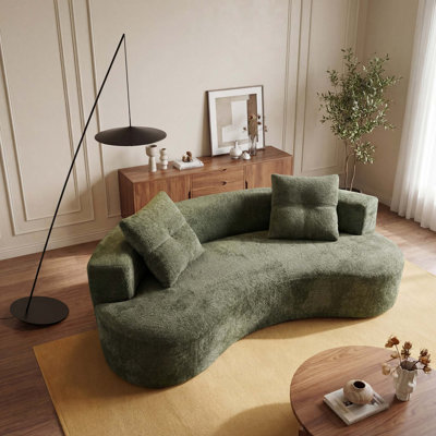 Causeuse courbée compressée de 80 po de largeur avec 2 coussins, canapé en chenille compact idéal pour les petits espaces
