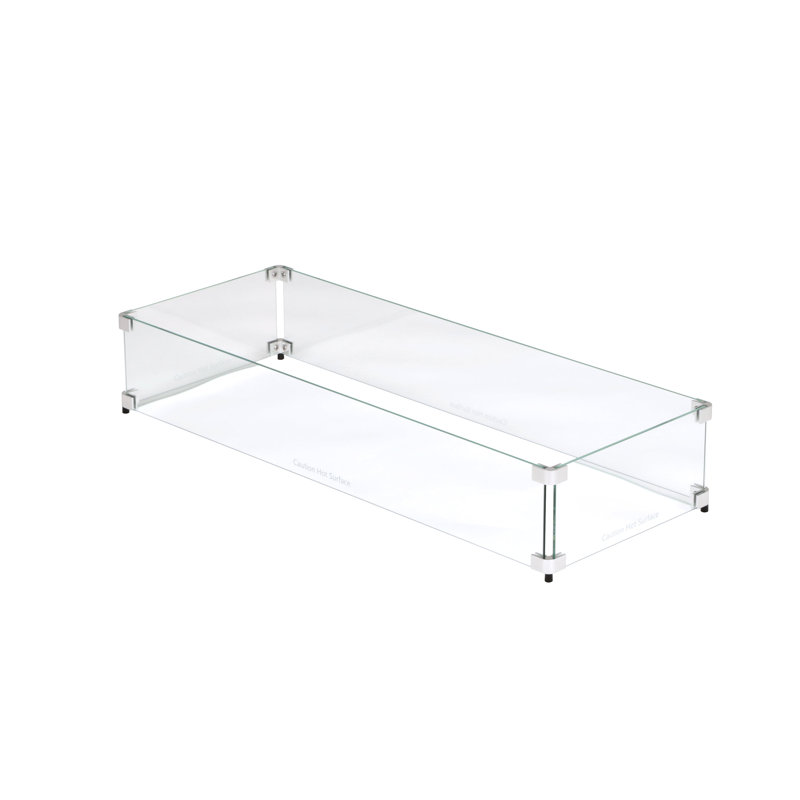 Clear Tempered Glass Fire Pit Wind Guard, 35" x 15" x 6"