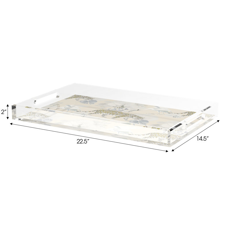 Leopard Walk Acrylic Rectangle Decorative Tray, 22.5"W x 14.5"D x 2"H, Cream