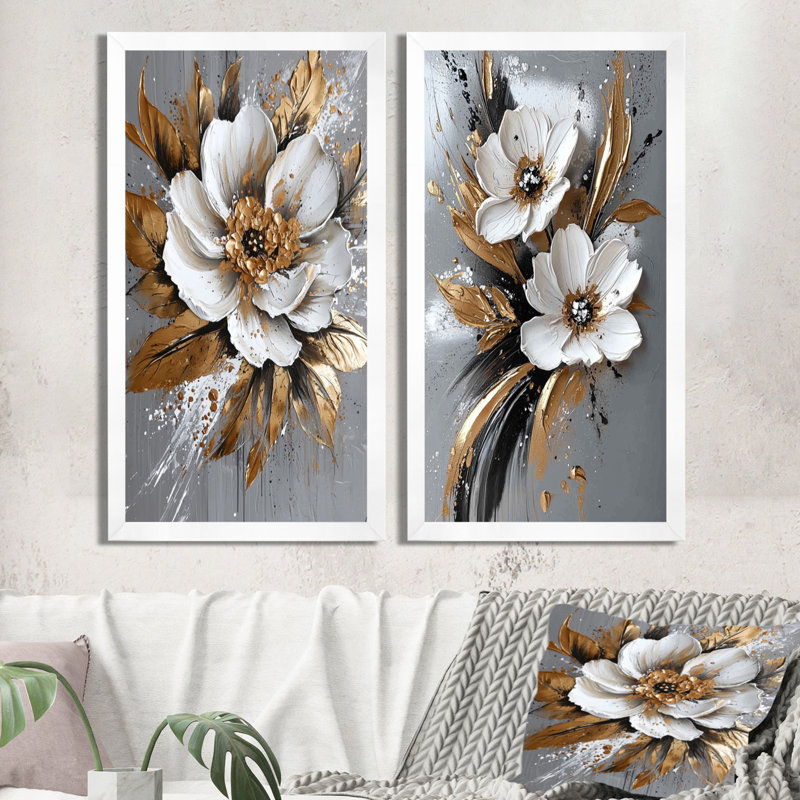 Delicate Marigolds Golden Charm I - décoration murale sur toile, souci floral traditionnel, 2 pièces, H 32 po x l 32 po