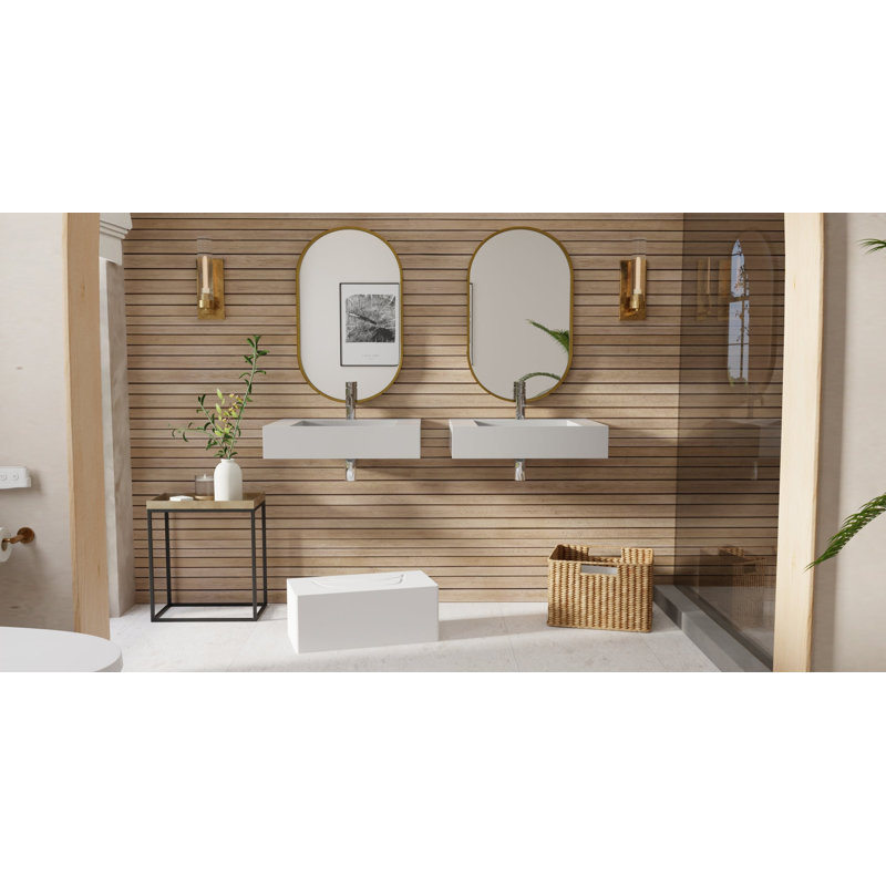 Lavabo de salle de bain mural en résine brillante 23,6 po x 19,6 po Badeloft WT-04-E-GGRY, Glossy Gray