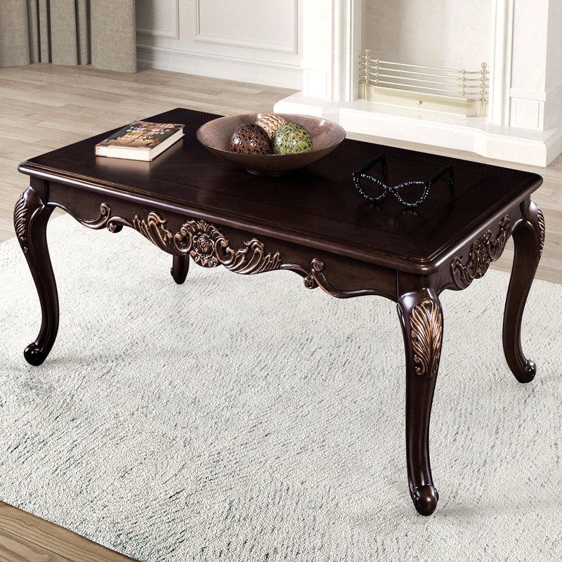Table basse rectangulaire en cerisier foncé 1Pc avec pieds en bois massif et placage
