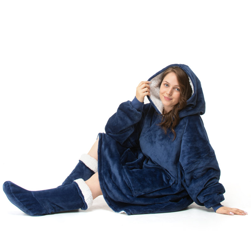 Mikaeli Velosso Snug Oversize Hoodie Blanket Thermal Cosy With Pocket, Blue