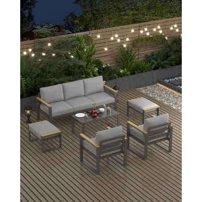 Ensemble 3 pièces de canapé et café d'extérieur - Gris, aluminium résistant aux intempéries, coussins épais lavables pour patio, terrasse ou balcon