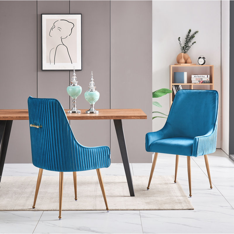 Quenton Modern Velvet Dining Chair - Accent Chair with Ergonomic Back Handle and Armrests - Gold Plated Metal Legs - For Kitchen Dining Room Living Room - Single