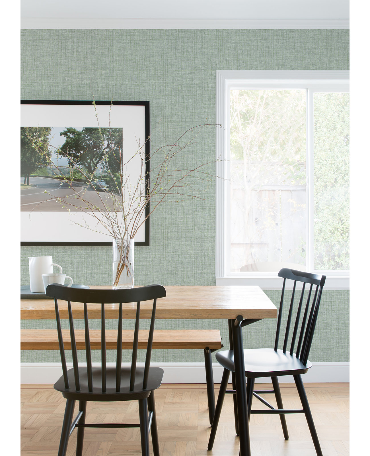 Textured Linen Wallpaper Roll, Green