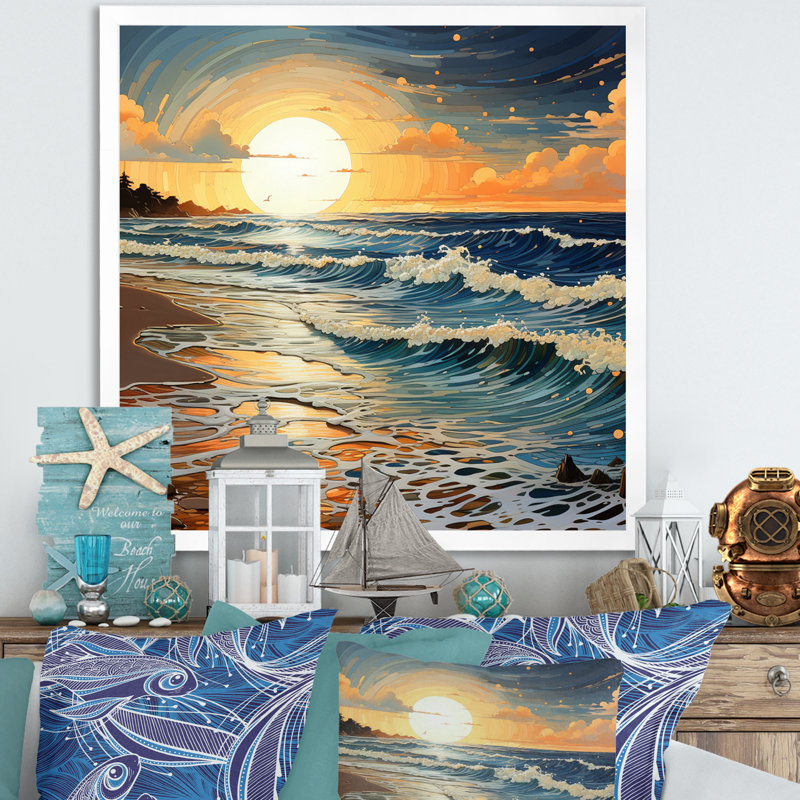 «Beach Shimmering Sands II», reproduction sur toile, Cadre simple blanc, H 30 po x l 30 po x P 1 po