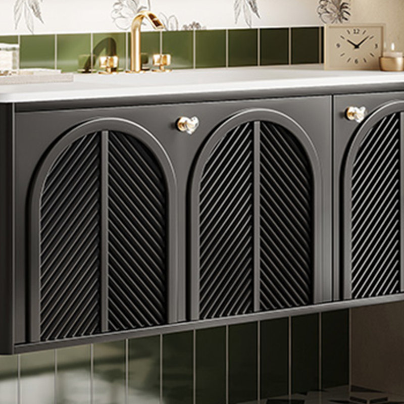 Armoire de salle de bain luxueuse rétro de style français, H 19,69 po x l 47,24 po x P 21,65 po, Noir