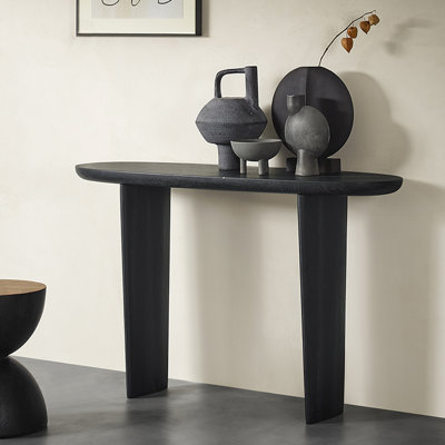 39.37" Black Oval Solid Wood Console Table