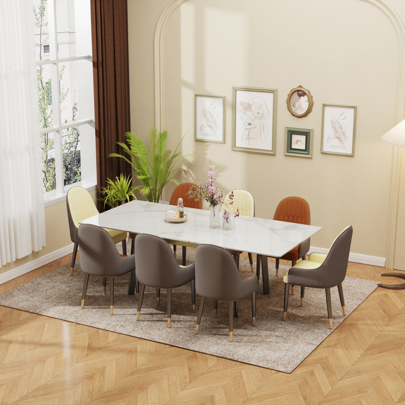 Valleau Extendable Sintered Stone Dining Table, Rectangular Kitchen Room Table, Stretchable, White