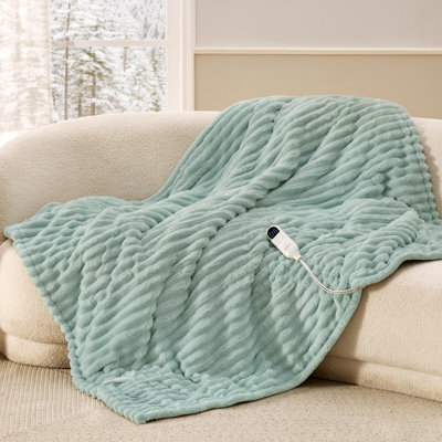 Heated Blanket Electric - Thick Striped Flannel Electric Blanket, Heating with 4 Time Settings, 6 Heat Settings, and 3-Hour Timer Auto Shut Off