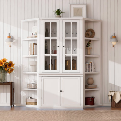 Armoire de présentation haute et deux tablettes triangulaires, ensemble mural de style rétro de 69,25 po de largeur  