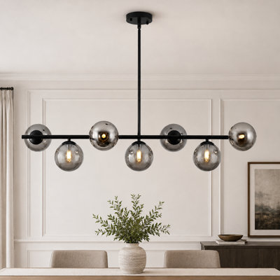 Luminaire suspendu moderne à 7 lumières pour îlot de cuisine moderne avec abat-jour en verre gris fumé