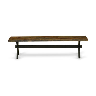 L'ensemble de salle à manger 6 pièces comprend une table de salle à manger rectangulaire avec des pieds en X et 4 chaises Parson en tissu Shitake en lin avec un banc, finition noire brossée