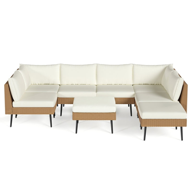 7 - Person Premium Patio Wicker Sectional Seating Group With Cushions
