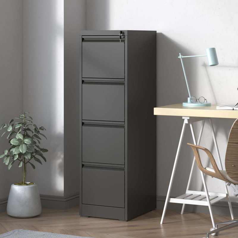 Classeur vertical en métal verrouillable Abheek 15,2 po (L) à 4 tiroirs – Compatible avec les formats légaux/lettre/A4/F4, assemblage requis, noir