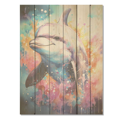 Dauphin Euphoria - Art mural en bois de dauphin sur bois de pin naturel