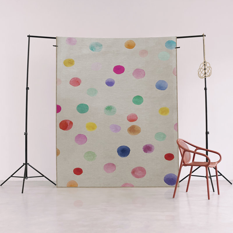 Beige-Themed Multi-Colored Dotted Circle Shape Patterned Modern Decorative Rug, Runner 3'3" x 9'10"