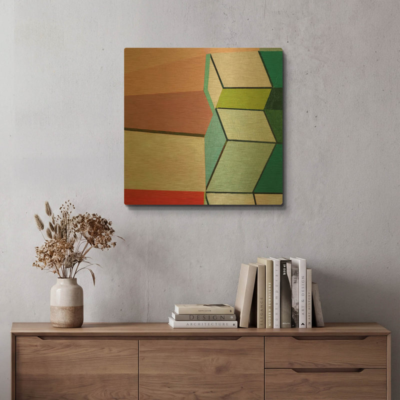 «Angles No. 2» par Naomi Taitz Duffy, art mural en métal doré, 24 po x 24 po, 24 po x 24 po