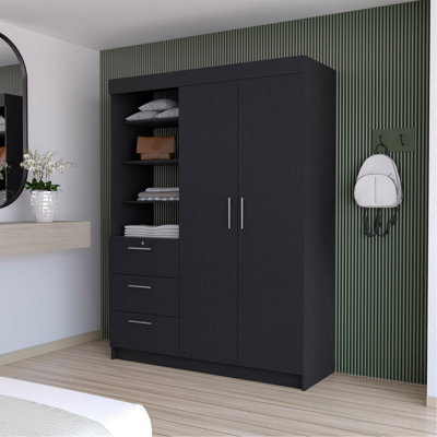 Armoire 3 tiroirs, tablette à 3 niveaux, 2 portes