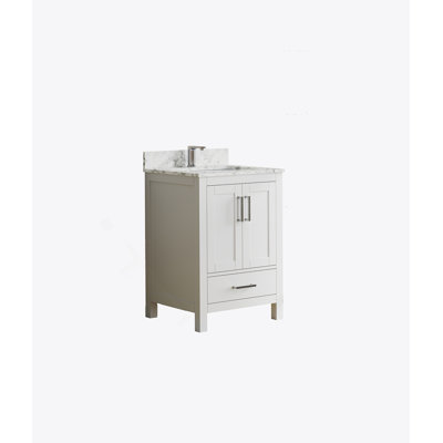 Meuble-lavabo autoportant de 23 po avec lavabo, rangement spacieux, portes et tiroir à fermeture en douceur, lavabo en céramique durable, armoire en bois blanc