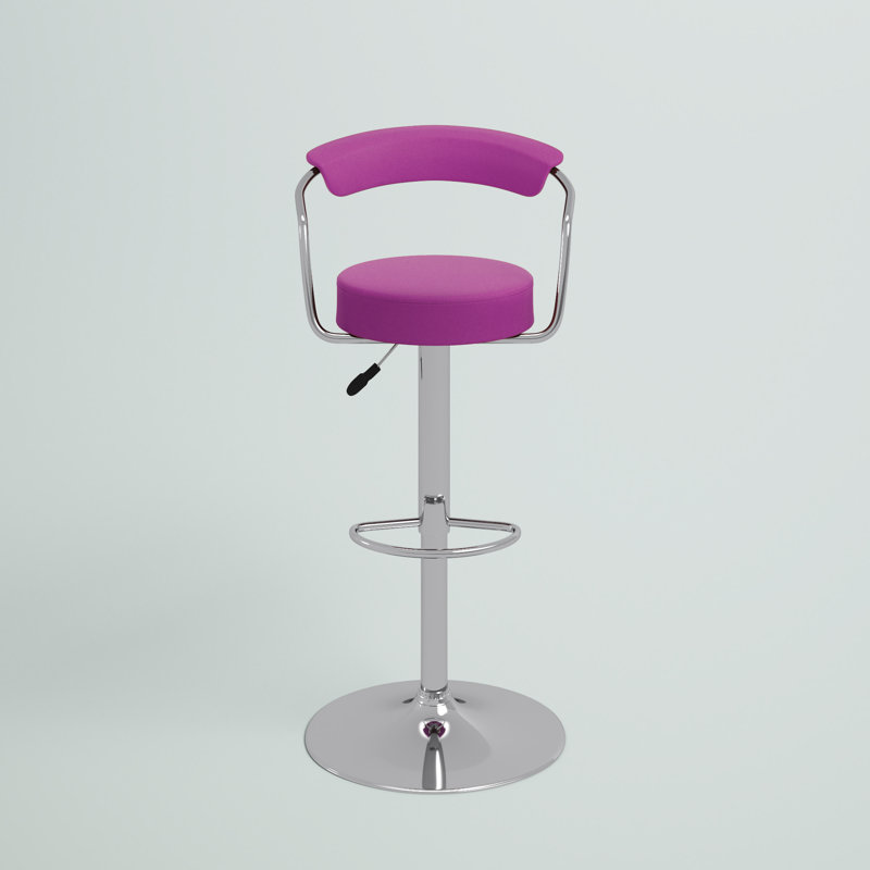 Contemporary Vinyl Adjustable Height Barstool with Arms and Chrome Base, Purple, 1, 19.5"W x 19.5" D x 42.25"H