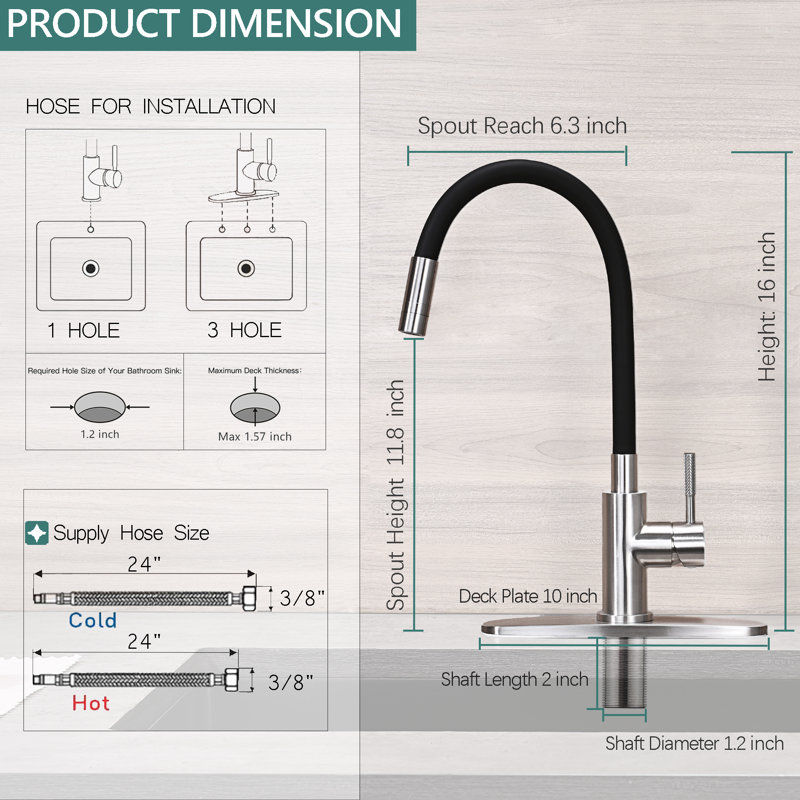 Robinet de cuisine à poignée simple avec bec pivotant sur 360 ° Maiguoone