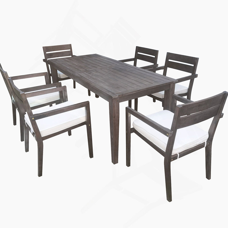 Ensemble de salle à manger 7 pièces pour l'extérieur, table en bois avec 6 chaises pour la pelouse, la cour, la terrasse du jardin, au bord de la piscine